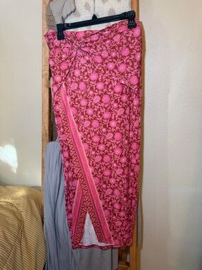 Free People Pink Floral Wrap Swim Cover-Up Skirt Size Medium